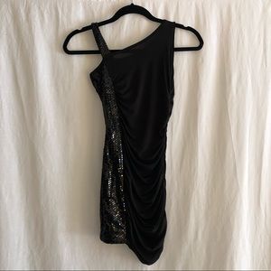 Entro Black Sequin Gathered Dress